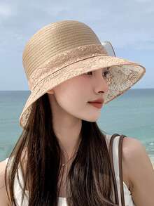 1頂女性復古優雅花朵遮陽帽,適用於女士婚禮聚會、夏季防曬旅遊沙灘帽 - 彩色 - 查看 9
