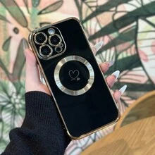 1 Miếng Từ tính Mạ Giường đôi tiêu chuẩn Thiết kế trái tim Bên Mở Ốp lưng & bao da điện thoại Tương thích với Samsung , , , S21FE - màu đen - Xem 2