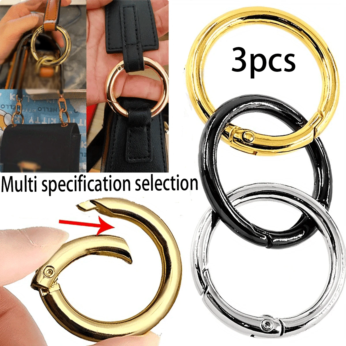 3pcs Multi-Purpose Metal Carabiners - Safety Spring Clips, Suitable For Keychains, Bags And DIY Jewelry - Multicolor - View 1