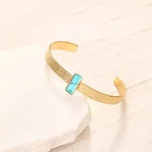 1 Miếng Sang trọng Phong cách Thép Titan Với 14K Mạ vàng Màu ngọc lam Hình hộp chữ nhật Trang trí Hình-chữ C Nhẫn Đối với phụ nữ , Kích thước có thể điều chỉnh - hình chữ nhật - Xem 3