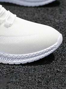 Zapatillas con cordones de colores sólidos transpirables para hombre, zapatillas de correr casuales de moda, exteriores, deportivas, para estar en forma - Blanco - Ver 5