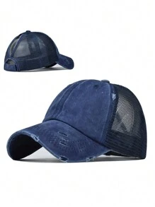 FADZOYLE 1 件网状棒球帽速干弧形帽檐复古水洗做旧帽子可调节低调非结构化卡车司机帽老爹帽纯色嘻哈帽女士户外旅行礼物 - 棒球帽 - 查看 17