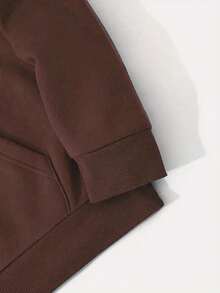 Hombres Pullover con estampado de letra con forro térmico - Marrón - Ver 5