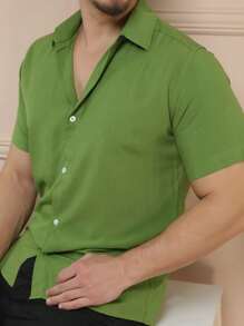 Camisa social masculina manga curta - Verde - Visão 1