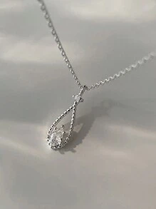 1pc Simple And Fashionable Exquisite French Water Drop Shaped Rhinestone Inlaid Alloy Collarbone Chain Necklace For Everyday Wear