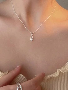 1pc Simple And Fashionable Exquisite French Water Drop Shaped Rhinestone Inlaid Alloy Collarbone Chain Necklace For Everyday Wear