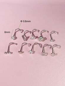 10PCS S-Shape Nose Rings Set Stainless Steel Nose Studs Piercing Jewelry - Silver - View 6