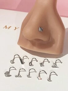 10PCS S-Shape Nose Rings Set Stainless Steel Nose Studs Piercing Jewelry - Silver - View 2