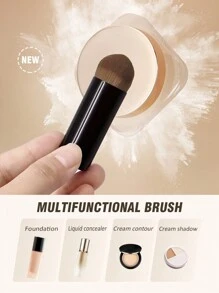 1支黑色圓頭多功能化妝掃，適用於輪廓，眼影，高光，陰影，打亮，粉底，遮瑕，細節，BB霜和胭脂妝容 - 黑色 - 查看 2