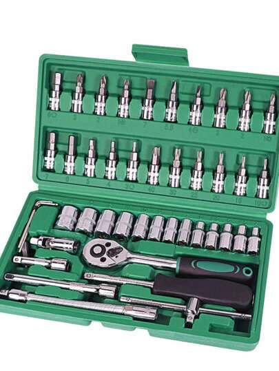 46 Peças Kit Chaves Jogo Catraca Reversível Soquetes Maleta Verde Promoção