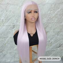 Ice Pink Color Lace Front Wigs Synthetic 13x4 Long Silky Straight Hair Heat Resistant Fiber Glueless Frontal Lace Replacement Wig Pre Plucked With Baby Hair Natural Hairline 26 Inches HD Transparent Lace Free Part For Fashion Women Girls Party Vacation Makeup Use Daily Wear - Màu Hồng baby - Xem 3