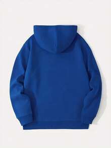 Hombres Pullover con estampado de letra con forro térmico - Azul - Ver 2