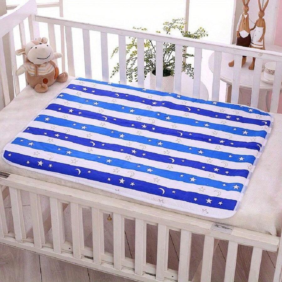 1pc Baby Waterproof Diaper Changing Urine Absorbent Mat Baby Nappy Changing Pad Soft Reusable Washable Mattress Pad Baby Shower Family Decorations Gifts - Blue and White - View 1