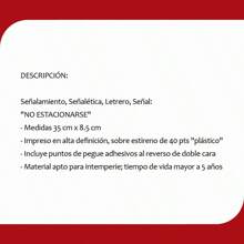 Señalamiento, Señalética, Letrero, Señal: "No estacionarse", medidas 35 cm x 8.5 cm - Rojo y blanco - Ver 4