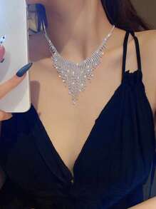 Galaxy Twinkling Chandelier Earrings, Rhinestone Tassel Pendant Necklace, Suitable For Parties, Birthdays, Weddings And Other Occasions