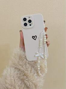 Carcasă de telefon mobil anti-cădere, perforată, translucidă, pictată, în formă de inimă de Ziua Îndrăgostiților, cu brățară cu mărgele fluture lucrată manual, compatibilă cu 15 Pro Max, 13, 14, 11, carcasă moale TPU anti-cădere pictată, compatibilă cu Galaxy S24, Galaxy S24+, Galaxy S24 Ultra, Galaxy S22, Galaxy A13 4G, Galaxy A52, A52s 5G, Redmi Note 11, 11 Lite