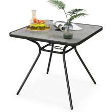 Tavolo da giardino con struttura in metallo, tavolo da patio con foro per ombrellone da 42 mm, robusto tavolo in metallo con piedini antiscivolo, per giardino terrazzo balcone, portata 100 kg (tavolo) - Grigio - Visualizzare 1
