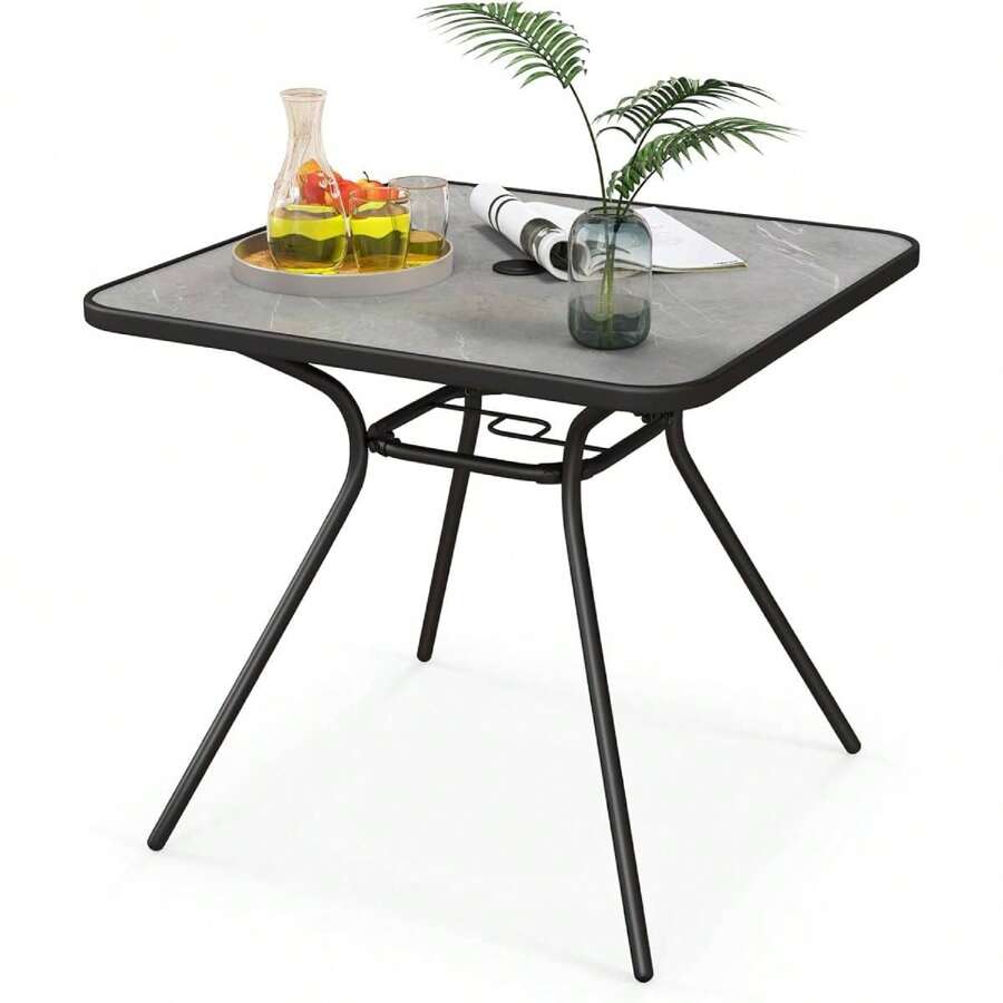 Tavolo da giardino con struttura in metallo, tavolo da patio con foro per ombrellone da 42 mm, robusto tavolo in metallo con piedini antiscivolo, per giardino terrazzo balcone, portata 100 kg (tavolo) - Grigio - Visualizzare 1