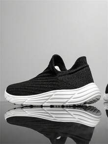 Giày thể thao nam ngoài trời thời trang nhẹ thoáng khí lưới xỏ chân, đế MD, giày đi bộ đường dài và đi bộ đường dài, cỡ lớn - Đen và trắng - Xem 2