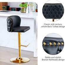 LUCKHAO Leather Bar Stools Set Of 4,PU Upholstered Swivel Counter Height Bar Stools,Modern Adjustable High Barstools With Backs Metal Tall Kitchen Island Chairs For Home Bar& Counter Stools - 黑色 - 查看 6