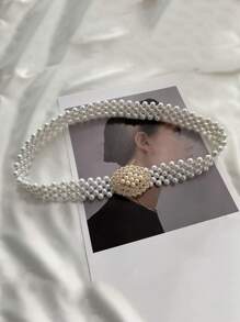 1Pc Ngọc Trai Phong Cách Hàn Quốc Eo Dây Dành Cho Nữ, dây Thắt Lưng Co Giãn Thời Trang Với Ren Và Hạt Cho Đầm Trang Trí Thanh Lịch - Nhiều màu - Xem 17