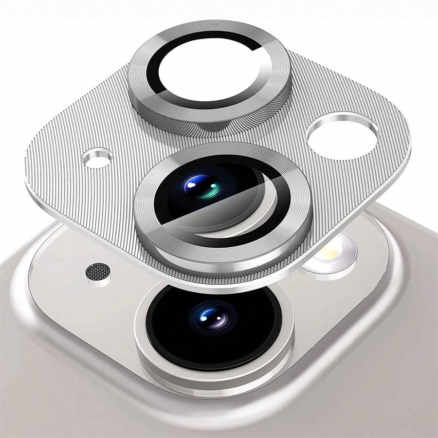 Metall Glas Kameralinse Schutz Handyhülle kompatibel mit iPhone 15 14 Plus 13 Pro Max 12 Mini 11 14Pro, Schutzabdeckung Zubehör - Silber - Übersicht 1
