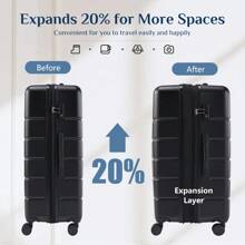 Sweetcrispy Luggage, Hard Shell ABS Suitcase With Double Spinner Wheels, Lightweight Expandable Rolling Luggage With TSA Lock School Cruise Essentials - Black - View 3