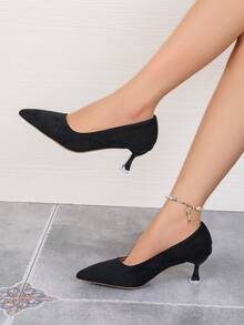 Giày cao gót mũi nhọn mỏng bằng da lộn đế thấp mùa xuân 2020 mới cho nữ, phong cách Pháp, phù hợp với nơi làm việc có váy - màu đen - Xem 2