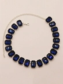 Fashionable Simple Square & Multicolor Rhinestone Necklace, Bride Wedding Dress Accessory For Women
