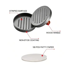 Stainless Steel Burger Press Patty Maker With Non-stick Coating, Includes 100 Patty Papers