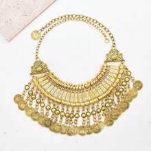 1 Pièce Collier À Pompon En Métal Sculpté À Décoration De Pièces Multicouches Européen Et Américain Vintage, Collier Court À La Mode Et Exagéré