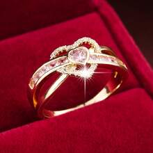 1 Anillo De Propuesta Incrustado En Forma De Corazón Con Líneas Cruzadas - Multicolor - Ver 22