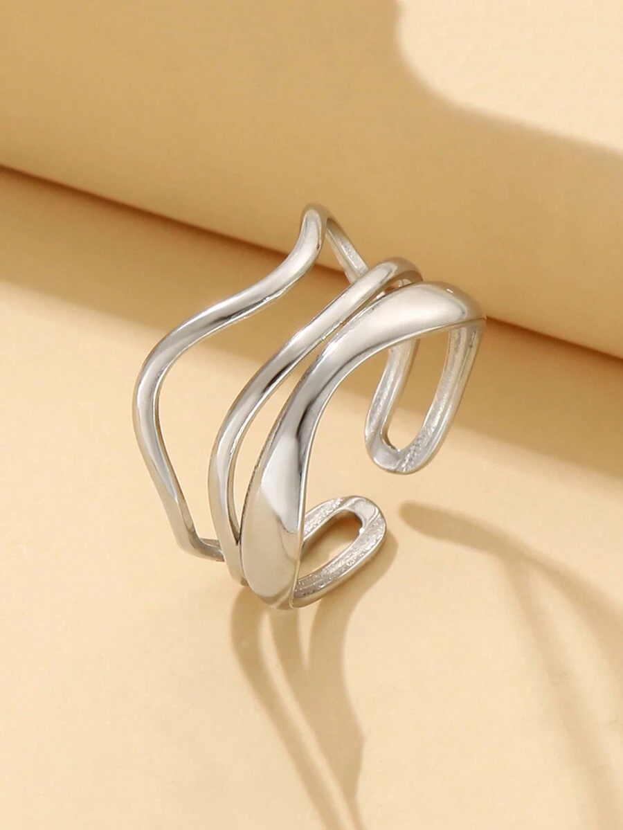 1 Miếng Của phụ nữ Nhiều lớp Dây điện Mẫu Mở Thép không gỉ Nhẫn - Bạc - Xem 1