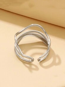 1 Miếng Của phụ nữ Nhiều lớp Dây điện Mẫu Mở Thép không gỉ Nhẫn - Bạc - Xem 2