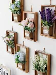 1 Pieza Marco De Imitación De Madera De Planta Creativa Para Decoración De Pared Con Flores Artificiales, Simulación De Flor Y Planta, Marco De Imagen De Madera De Pared 3d Para Decoración Del Hogar - Multicolor - Ver 2