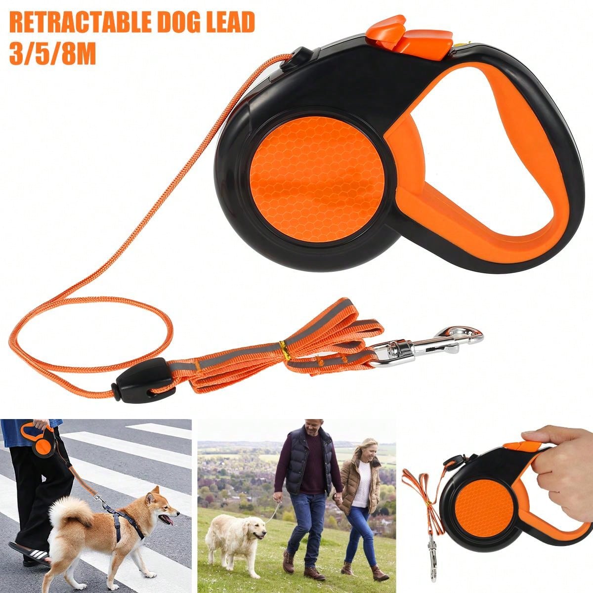Retractable Dog Lead Extendable Dog Leash 3/5/8 M Long Heavy Duty Pet