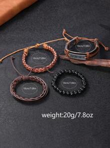 一套男士手表，休闲运动时尚工业风圆形表盘石英表，配真皮表带，朋克风手链套装，PU编织环绕式腕带，适合日常佩戴、生日礼物、派对、节日聚会，是送给自己或朋友的理想礼物。不含包装盒。 - 棕色 - 查看 3