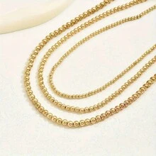 3pcs/Set Fashionable Simple Style Multi-Layered Gold-Toned Shiny Beaded Necklace, Great Gift For Women Suitable For Various Occasions - Yellow Gold - View 4
