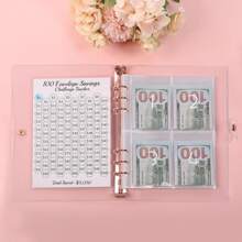 1pc 100 Money Saving Challenge Loose-Leaf Book (52sheets 104page), Cherry Blossom Pattern, For Personal Planning 100 Days Saving $5, 050, Gift For Friends Family, Daily Use Back To School School Supplies - Pink - View 8