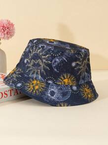 1pc Retro Bucket Hat With Printed Pattern, Double Sided Wear, Sun Protection And Breathable, Unisex Outdoor Hat - A - View 1