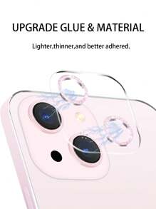 1 protector de pantalla de lente resistente a los arañazos y a prueba de rayones con cobertura completa decorado con brillo compatible con IPhone - Rosa - Ver 5