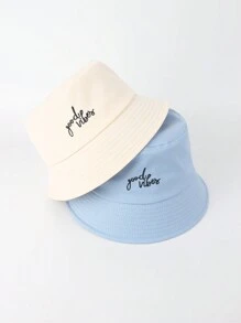 2入組女士簡約雙排英文字母刺繡漁夫帽，男女通用四季款，日常旅行戶外運動帽 - 雙排英文漁夫帽 - 查看 3