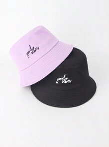 2入組女士簡約雙排英文字母刺繡漁夫帽，男女通用四季款，日常旅行戶外運動帽 - 雙排英文漁夫帽 - 查看 7