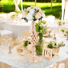 Table Decoration Prop For Festive Party And Wedding Banquet, Plated Golden Flower Vase With Simulation Flowers And Flower Stand