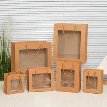 5 Piezas Bolsas De Regalo De Papel Kraft Con Ventana Para Artículos En Stock - Marrón - Ver 1