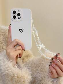 Carcasă de telefon mobil anti-cădere, perforată, translucidă, pictată, în formă de inimă de Ziua Îndrăgostiților, cu brățară cu mărgele fluture lucrată manual, compatibilă cu 15 Pro Max, 13, 14, 11, carcasă moale TPU anti-cădere pictată, compatibilă cu Galaxy S24, Galaxy S24+, Galaxy S24 Ultra, Galaxy S22, Galaxy A13 4G, Galaxy A52, A52s 5G, Redmi Note 11, 11 Lite