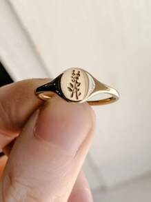 1件時尚簡約薰衣草裝飾女戒指,適合休閒、派對、婚禮,是理想的禮物 - 金色 - 查看 3