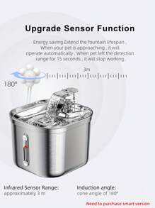 1pc 2.2l Usb-Powered Automatic Circulation And Filtration Stainless Steel Pet Water Bowl Wf120 With Sensor To Start Water Flow Automatically, Silent & Adjustable Water Pump Resistant To Corrosion And Algae Growth, Suitable For Cats And Dogs - Silver - View 8