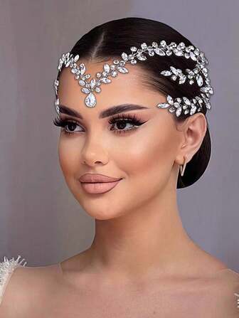 閃閃發光的鑽石新娘頭箍，鑲嵌水晶前額頭飾，適用於婚禮晚宴、伴娘和皇家頭飾