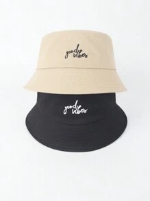 2入組女士簡約雙排英文字母刺繡漁夫帽，男女通用四季款，日常旅行戶外運動帽 - 雙排英文漁夫帽 - 查看 20